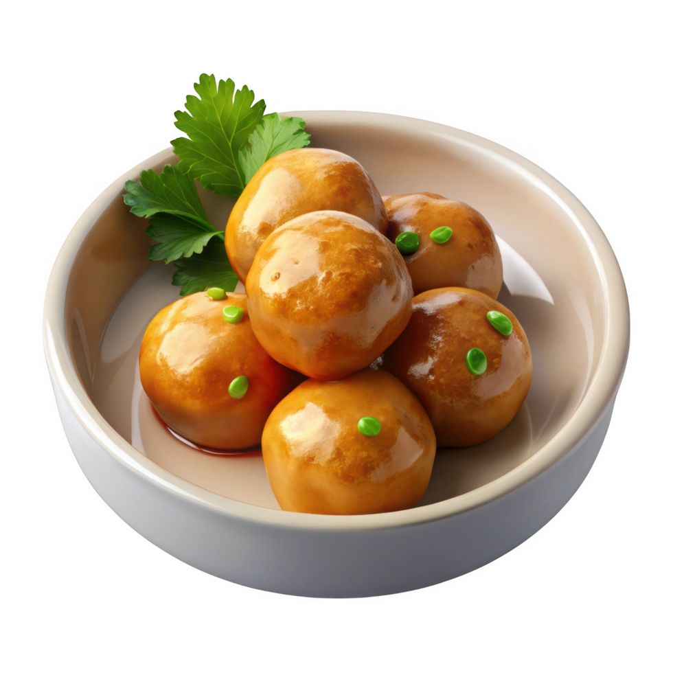 Glazed meatballs in a bowl with parsley png