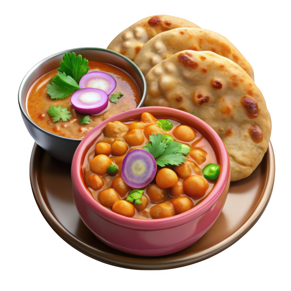 Delicious chana masala with naan bread isolated on transparent background png