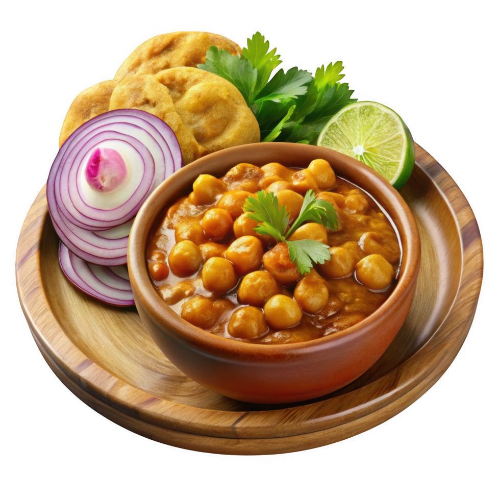 Delicious chana masala with fried bread png