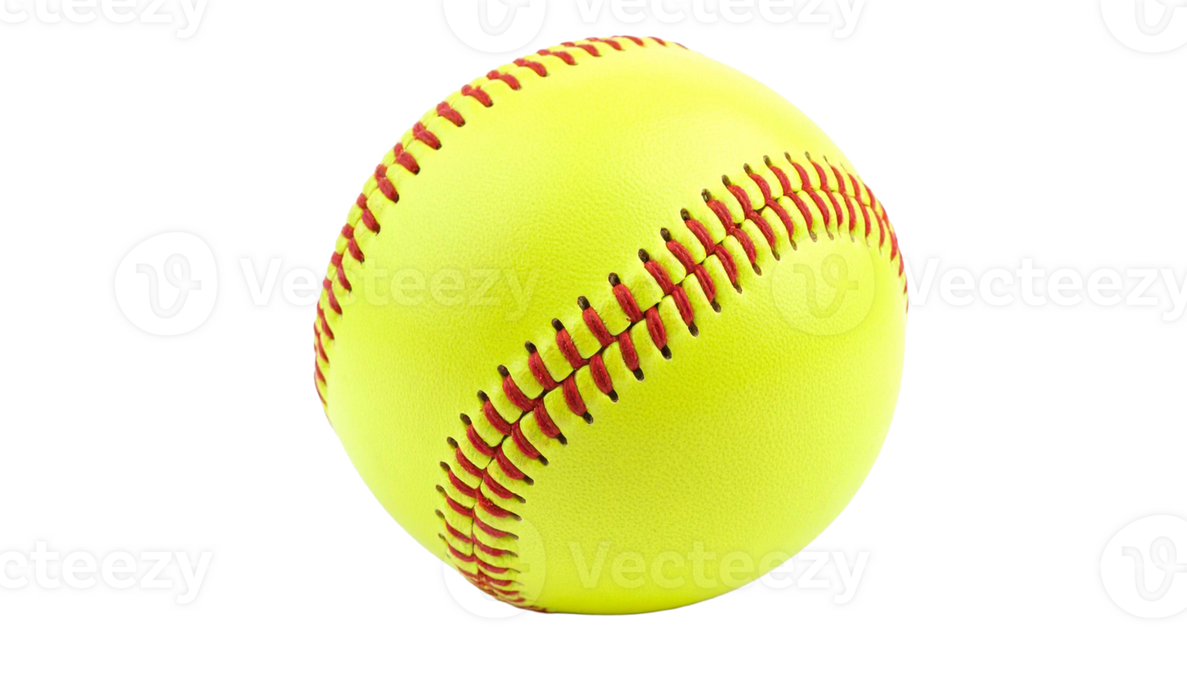 Yellow Softball with Red Stitching Close up png