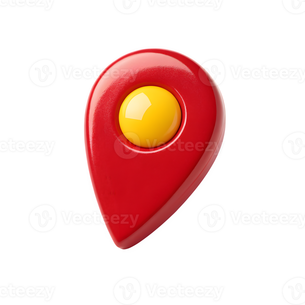 3d red glossy pin map on transparent background png