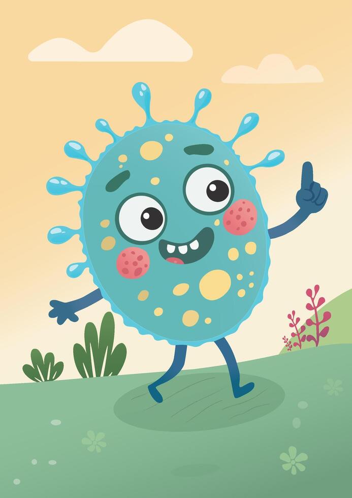 Funny microbe children's illustration vector