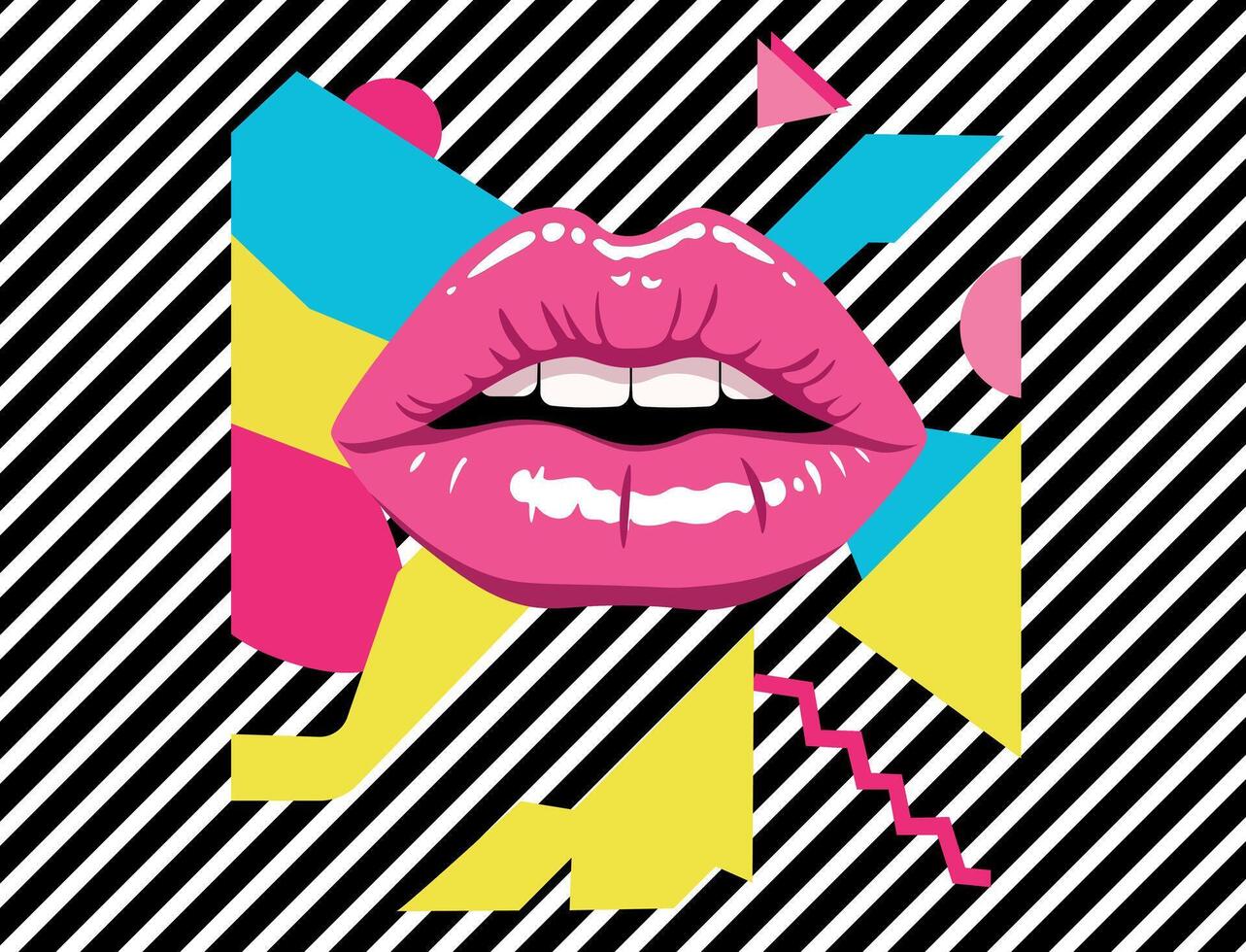 Bold Pop Art Lips and Geometric Shapes vector