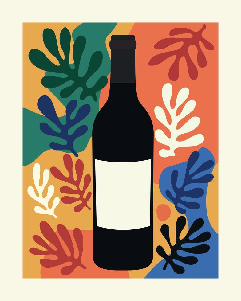 Abstract Wine Bottle with Leaf Motifs vector