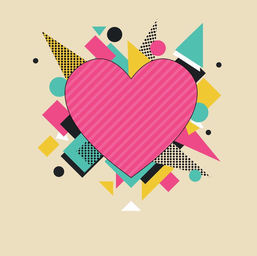 Retro Heart with Geometric Memphis Elements vector