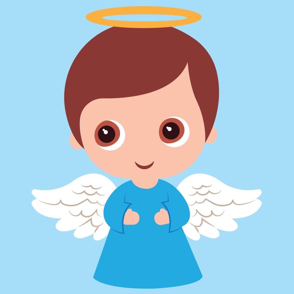 Smiling angel. Blue angel for male baptism. vector