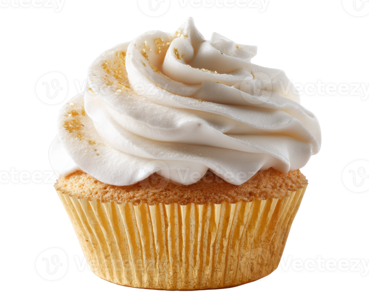 Delicious cupcake with creamy frosting and gold sprinkles png