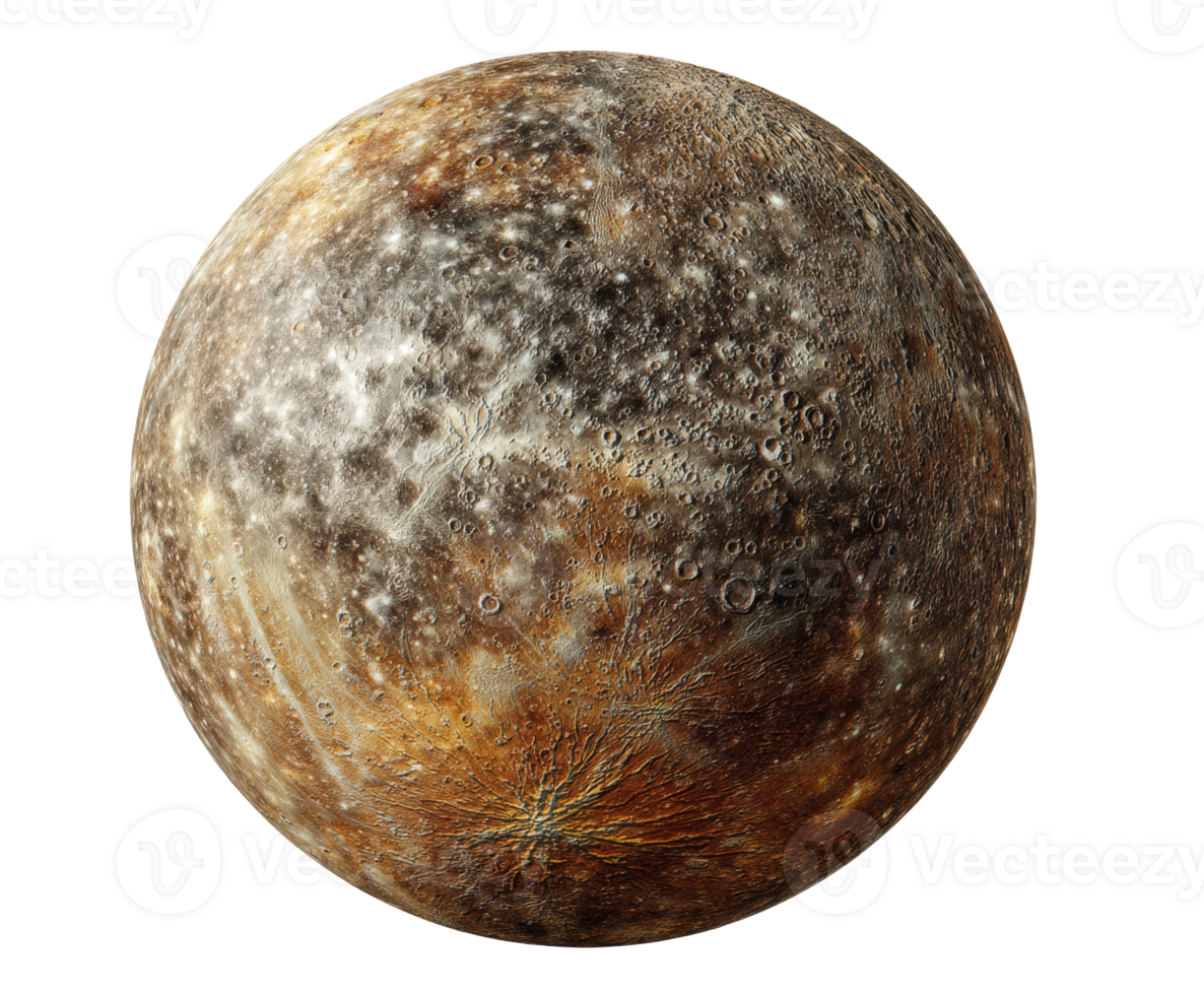 Detailed view of Mercury showcasing surface features and textures png