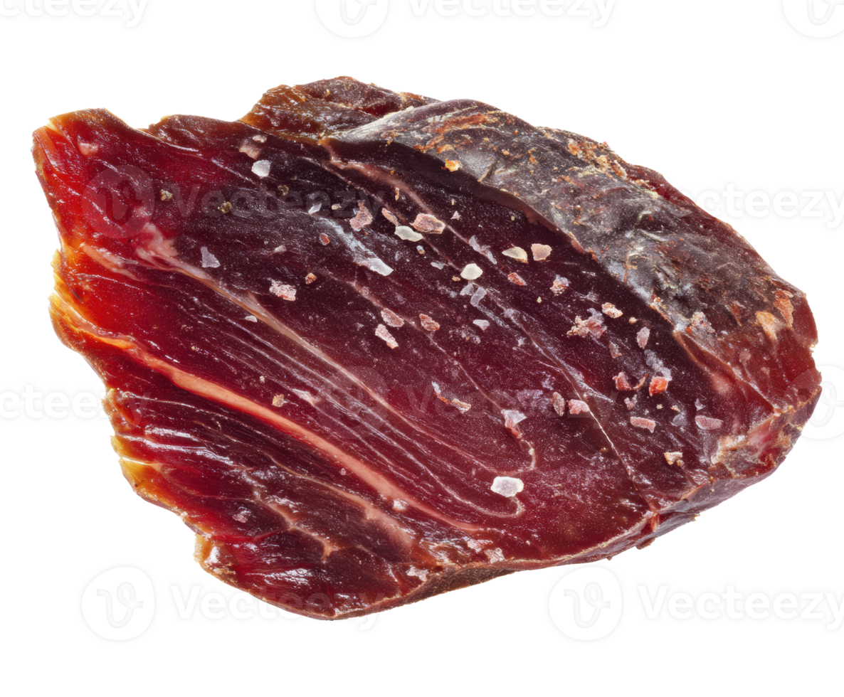Unique dry cured beef slice ready for gourmet preparation png