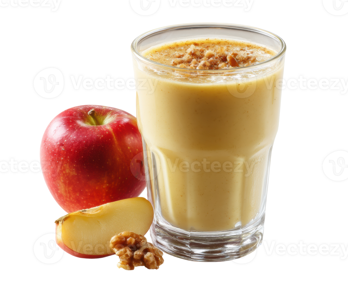 Delicious apple smoothie with walnuts and fresh apple slices png