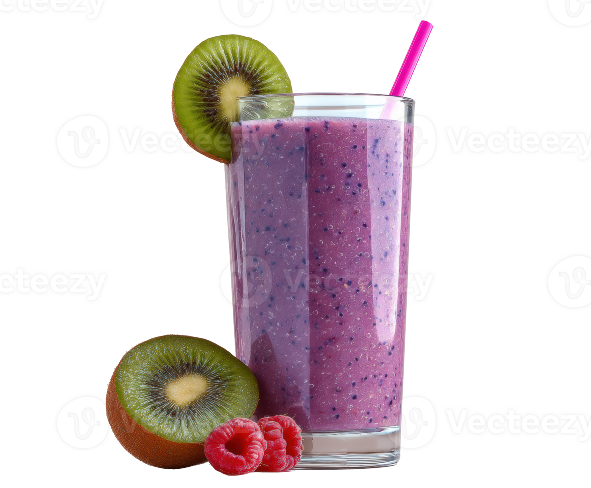 Refreshing berry smoothie with kiwi and raspberry garnish png