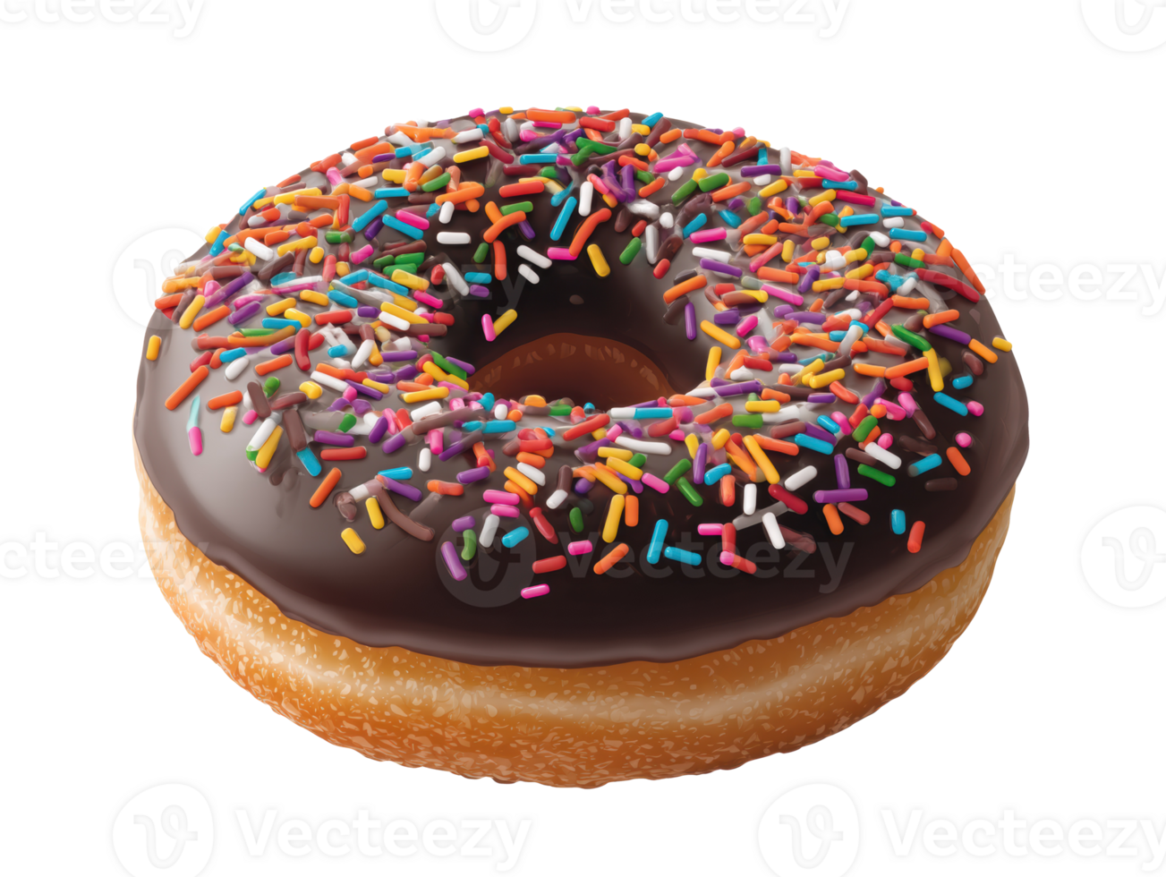 Chocolate donut with colorful sprinkles for dessert or snack png