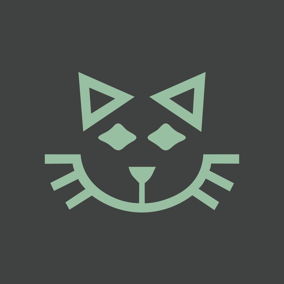 Geometric mint green cat face icon on dark background in minimalist style vector