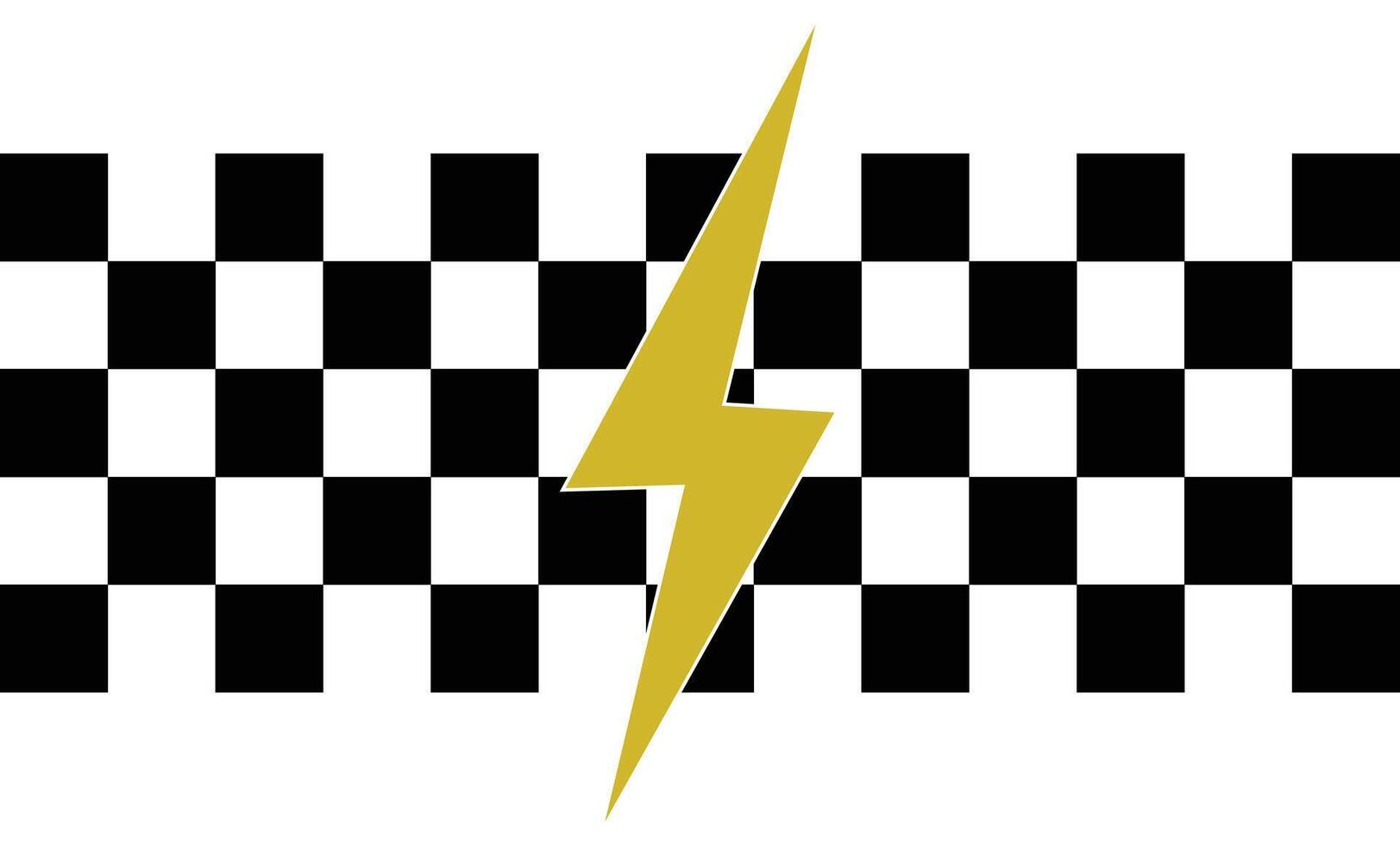Yellow lightning bolt over black and white checkerboard in bold graphic style vector