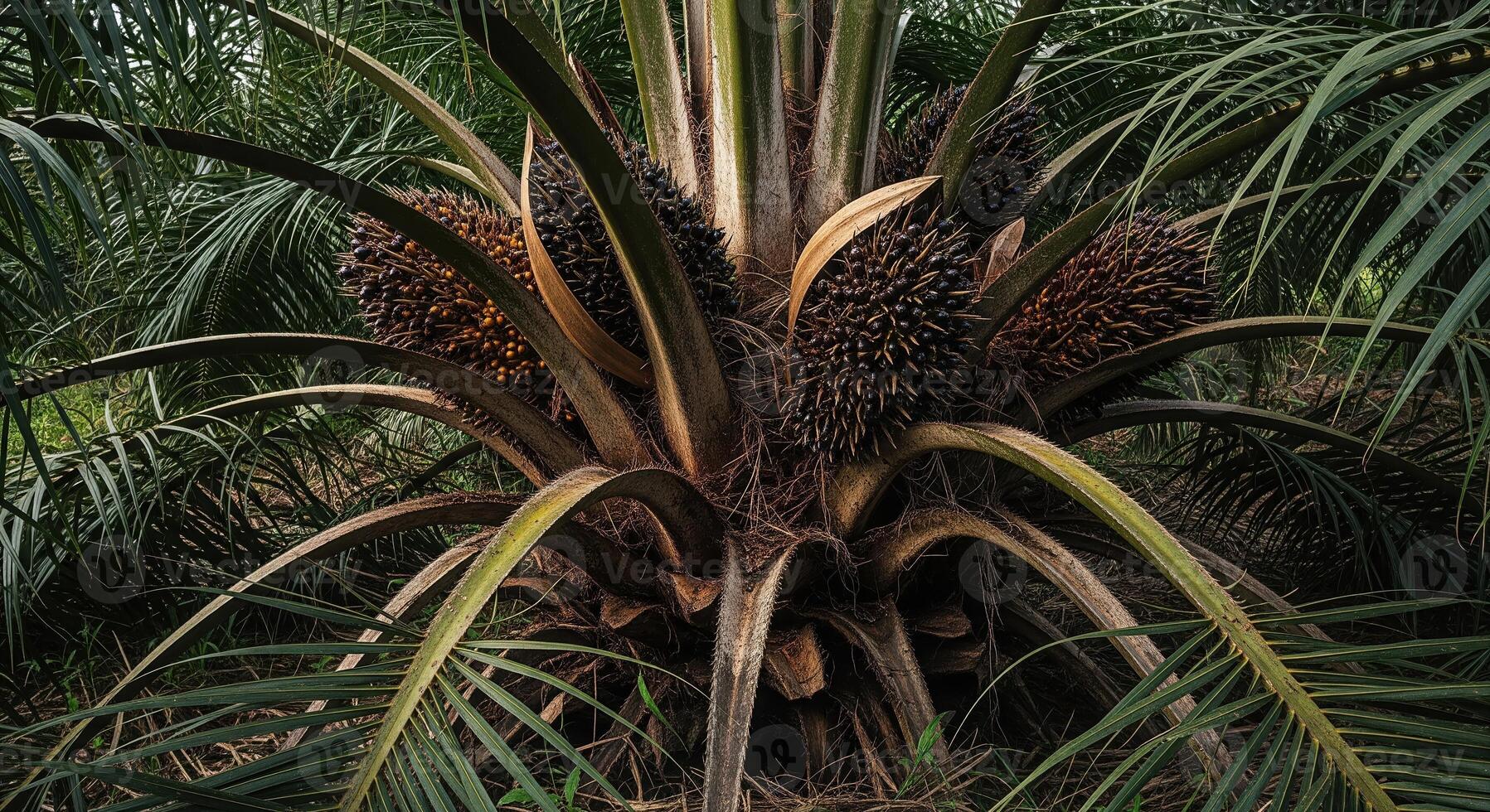 Palm tree with many fruits on it photo