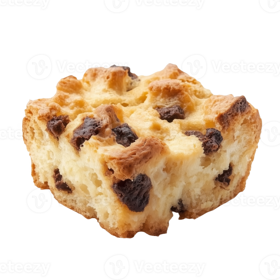 Isolated Irish soda bread pudding with chocolate chunks against png