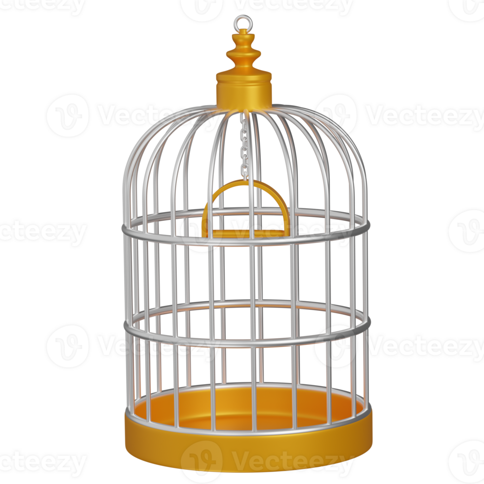 3d render Golden Bird Cage Illustration icon png