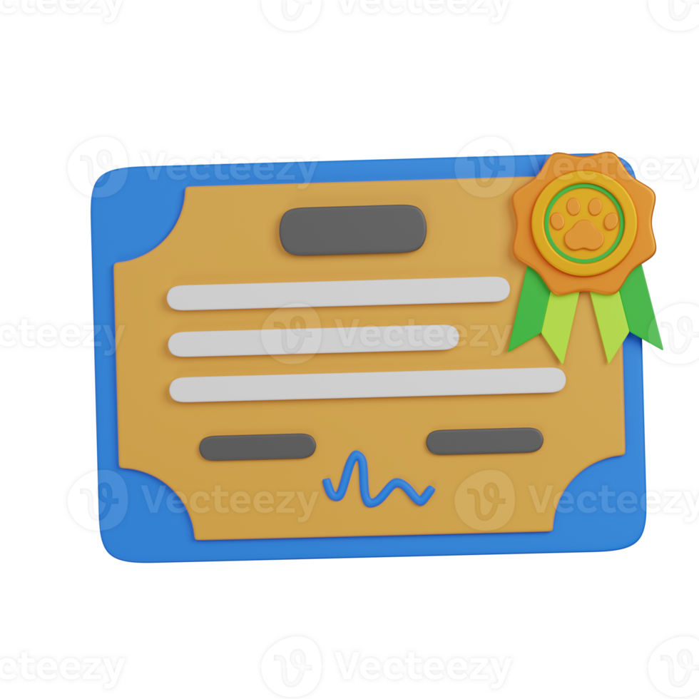 3D render Pet Certificate png