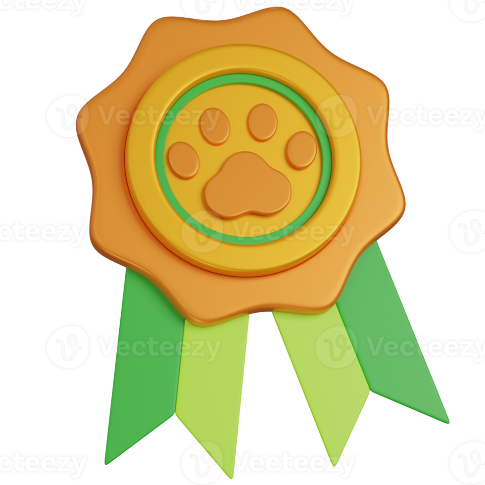 3d render Award Badge with Ribbons icon png