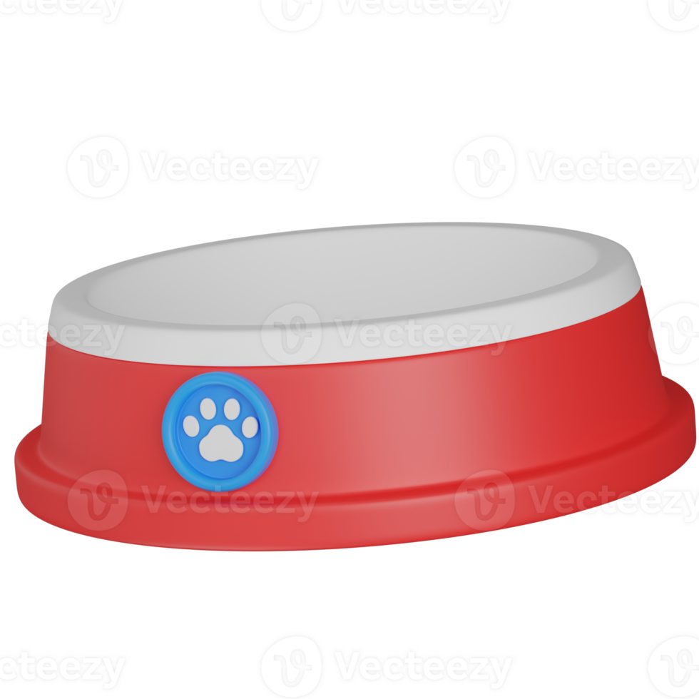 3D Render of a Red Pet Food Bowl with Paw Print Detail png