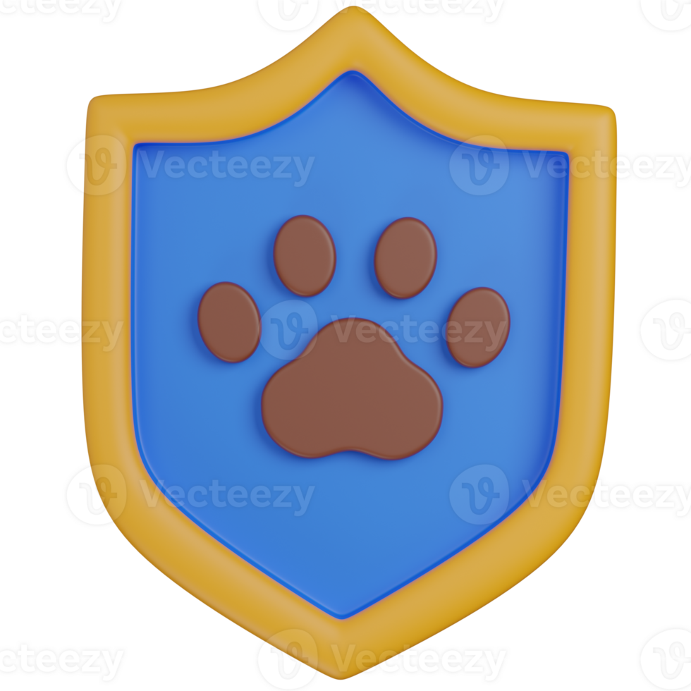 3d render Shield with Paw Print icon png