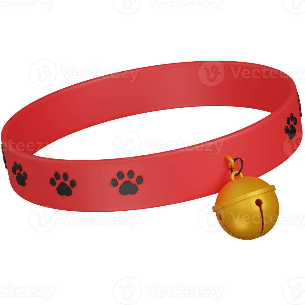 3d render Red Cat Collar with Paw Prints and Bell icon png