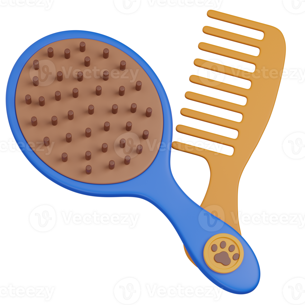 3d render Pet Grooming Tools Brush and Comb png
