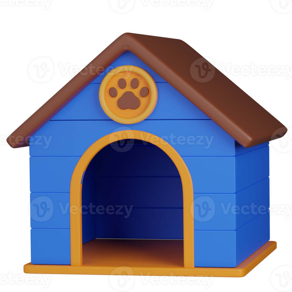 3d render Dog House with Paw Print icon png