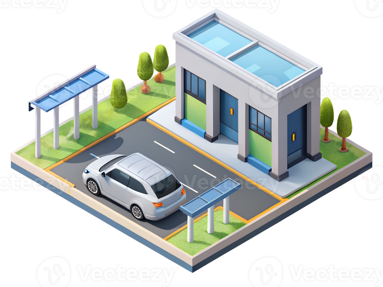A car is parked in front of a building png