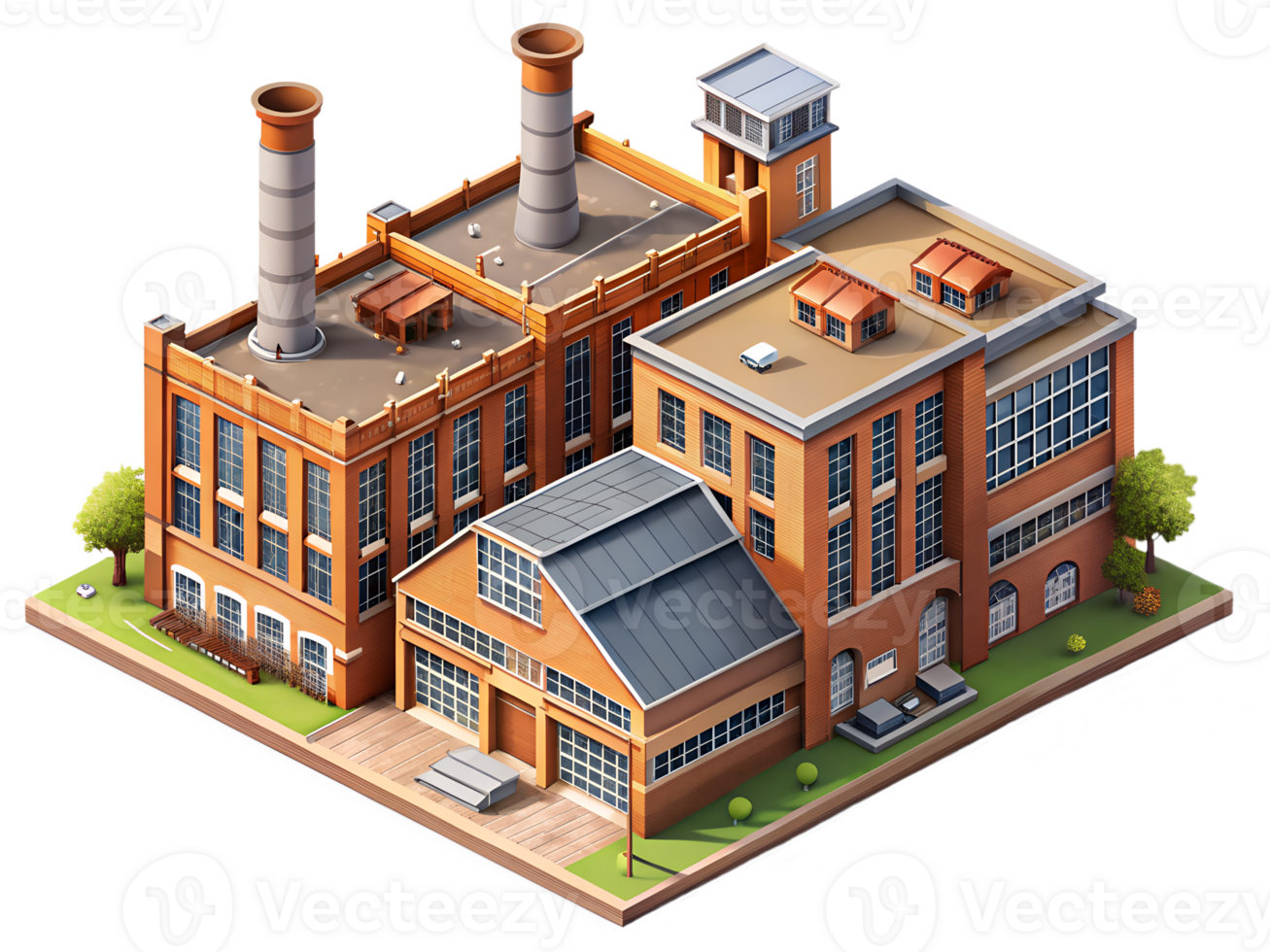 A factory building with two chimneys png