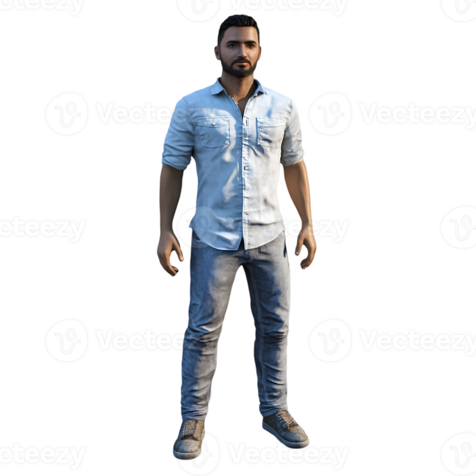A man in jeans and a white shirt png