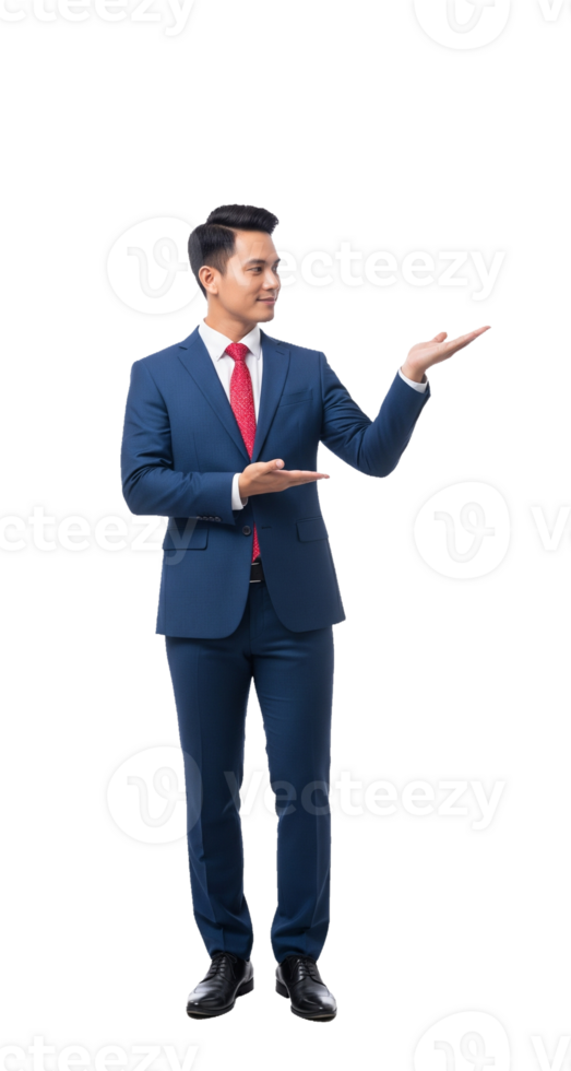 Businessman in suit and tie holding up his hand png