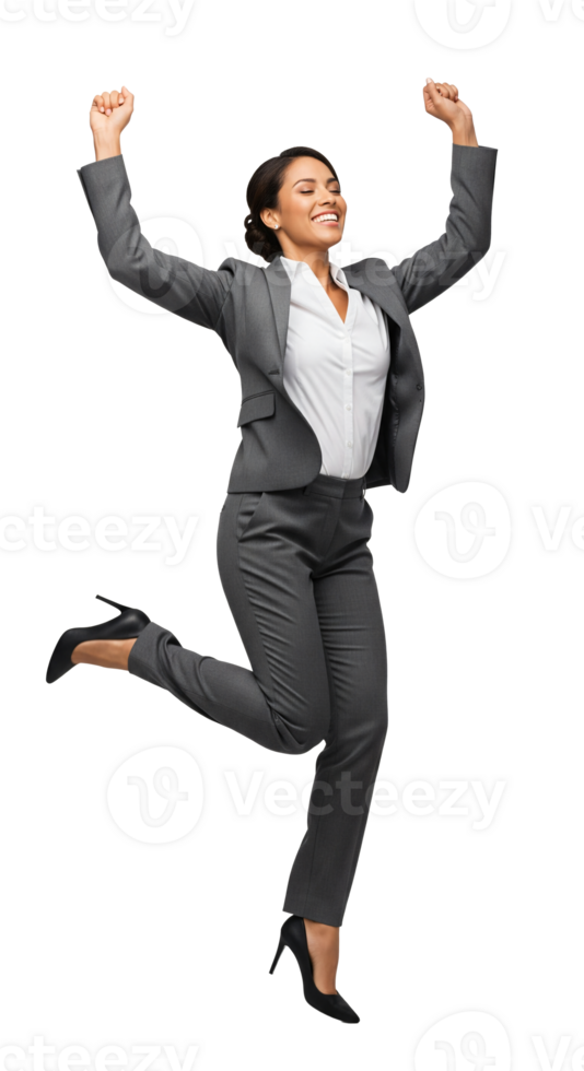 A woman in a business suit is jumping png