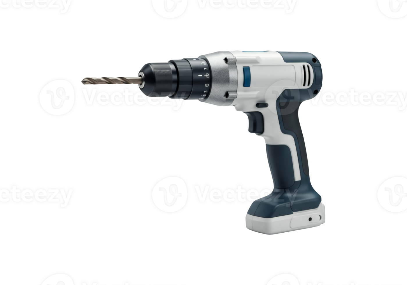 Modern cordless power drill with metal drill bit isolated on transparent background png