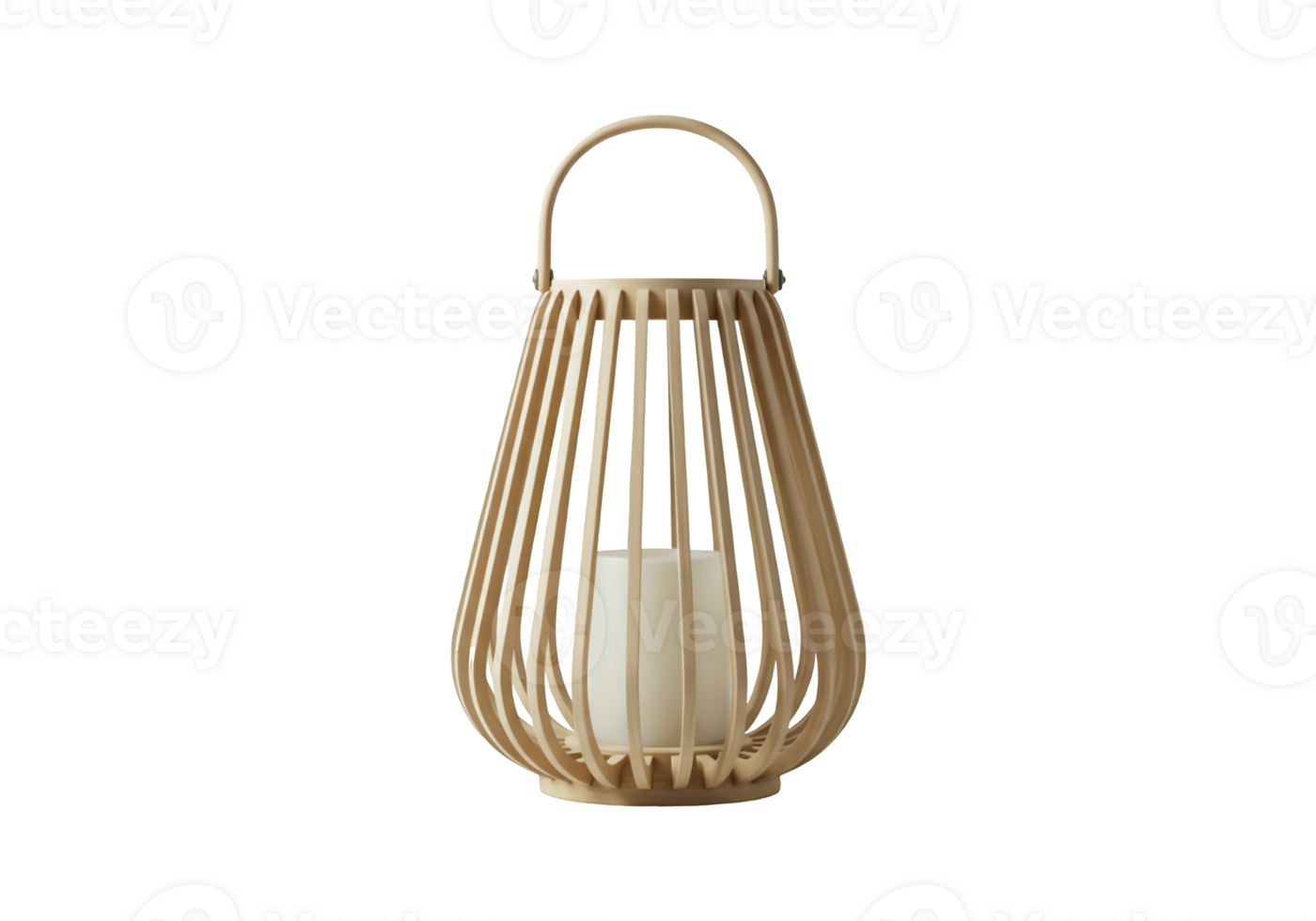 Natural wood lantern with white candle isolated on transparent background png
