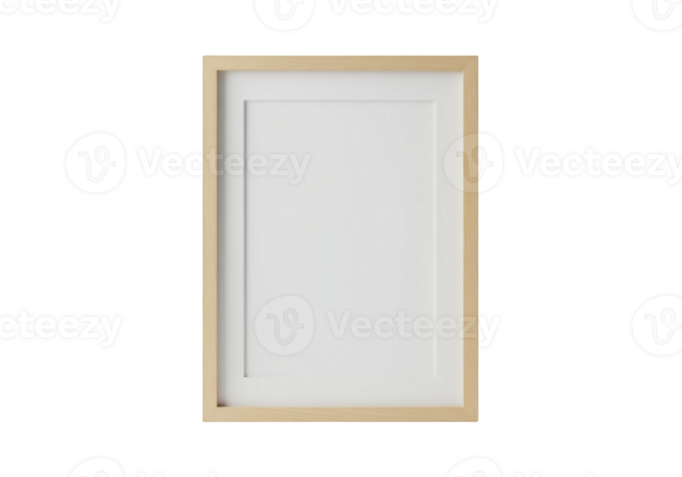 Minimalist light wood picture frame with white mat isolated on transparent background png