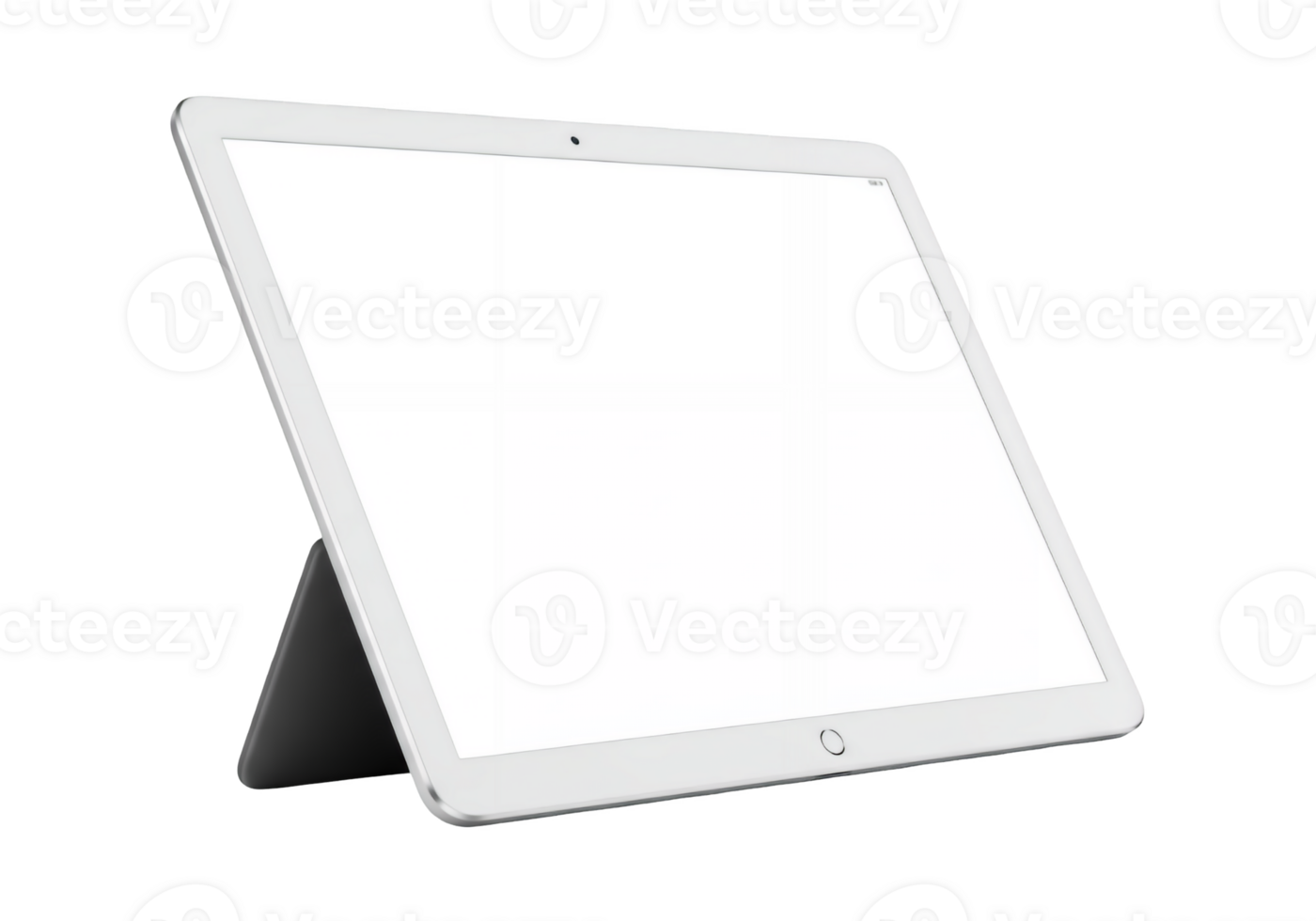 Modern white tablet device with a dark stand isolated on transparent background png
