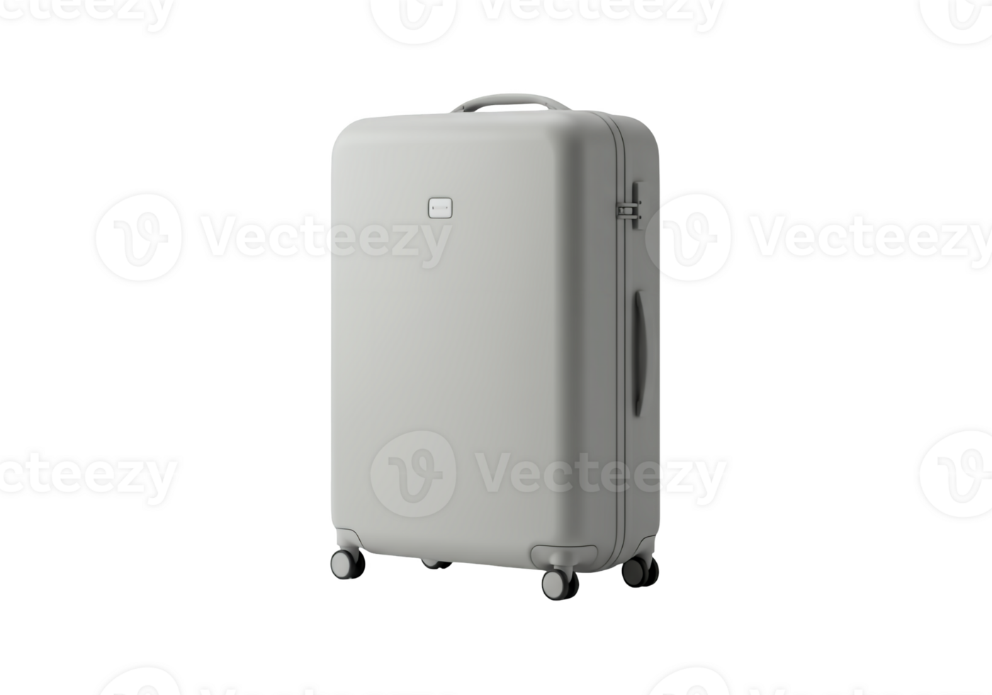 Modern light gray suitcase with wheels isolated on transparent background png