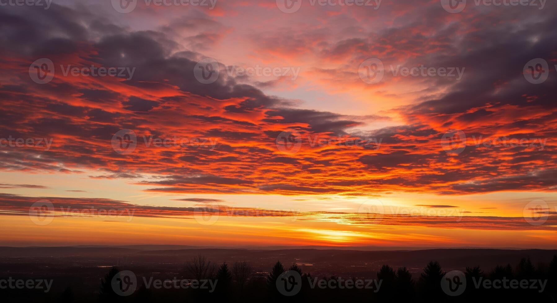 A beautiful sunset over a forested area photo