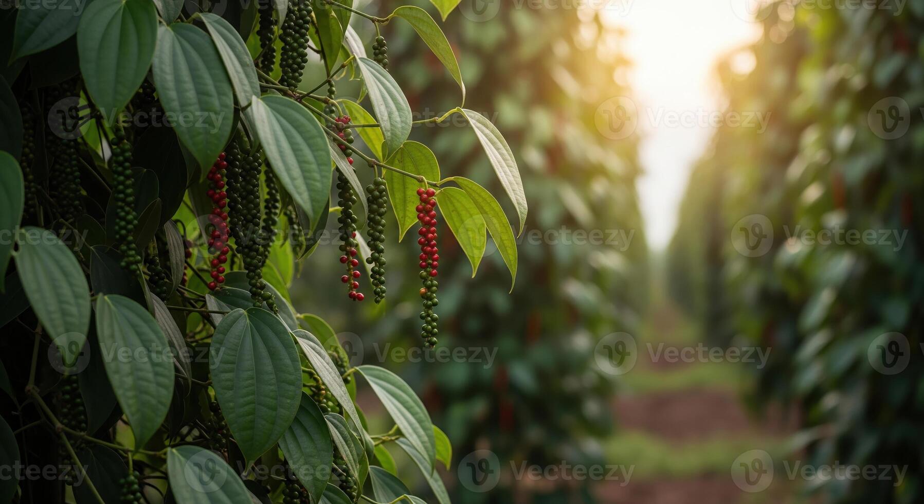 A field of green plants with red berries photo