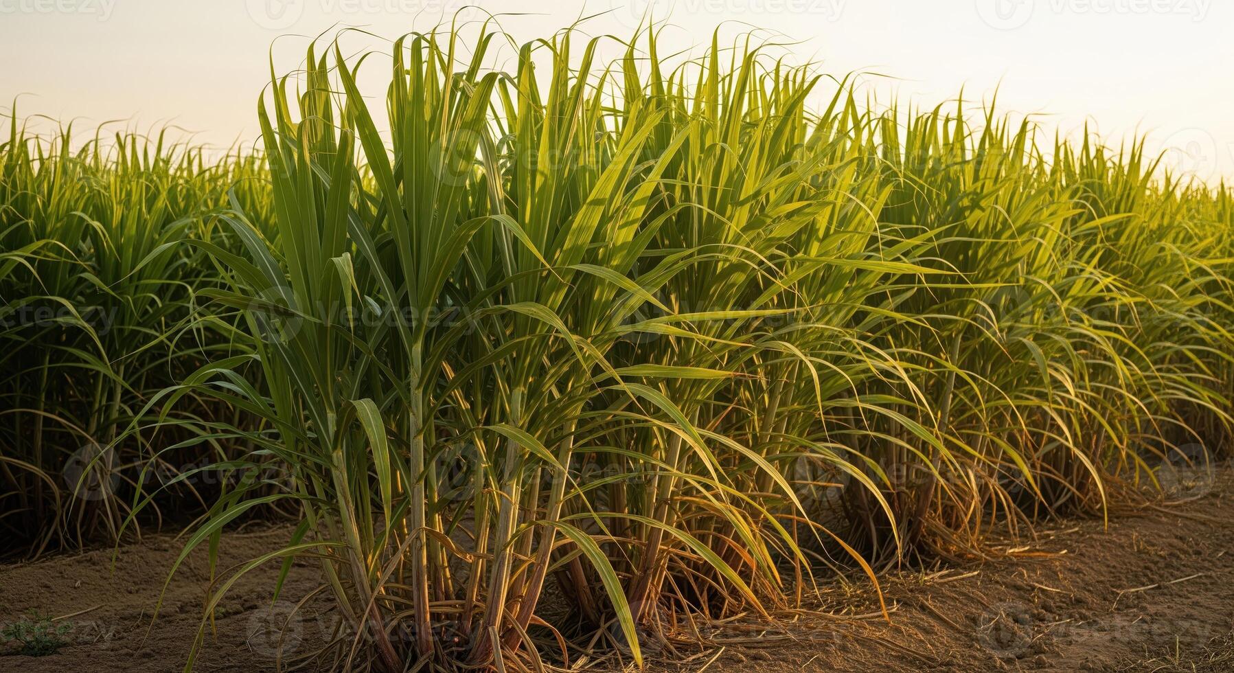 A field of sugar cane with tall green plants photo