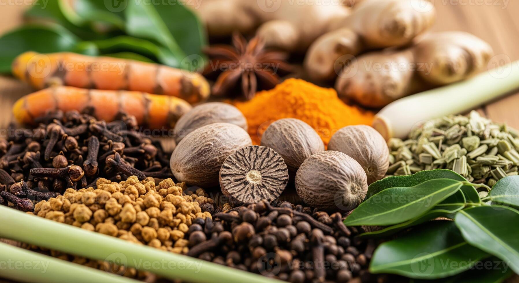 Selection of spices and herbs variety photo