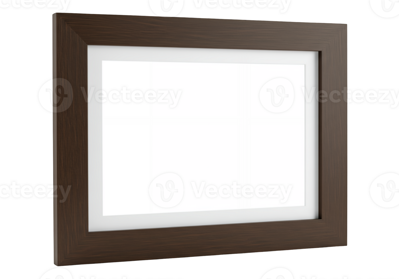 Dark wood picture frame with white matting isolated on transparent background png