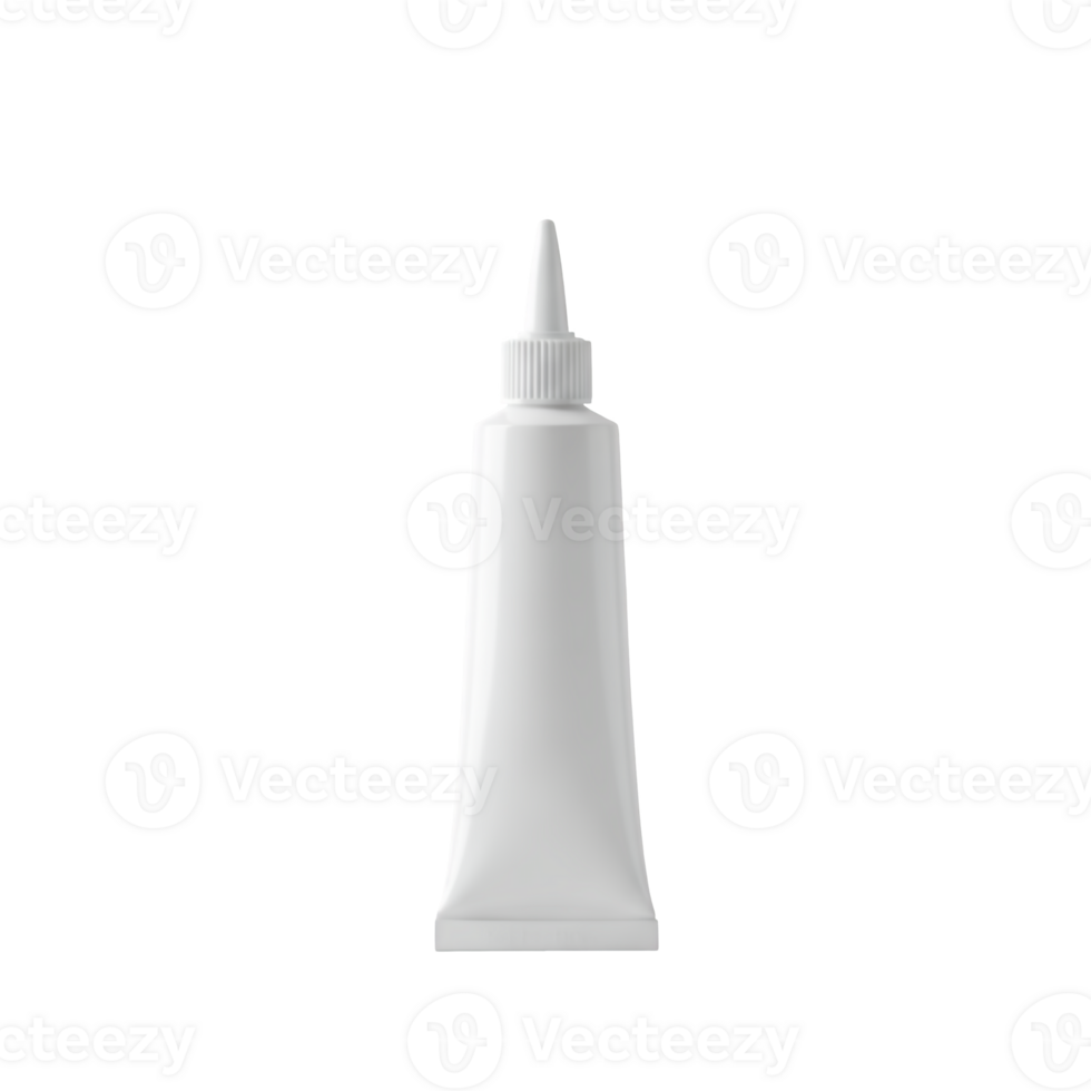 A clean white squeeze tube with a pointed applicator tip isolated on transparent background png