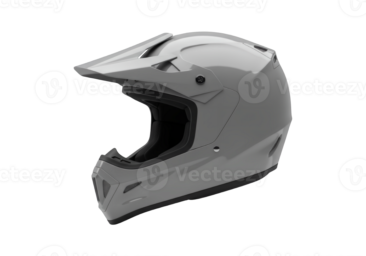 Gray full face motorcycle helmet with peak isolated on transparent background png