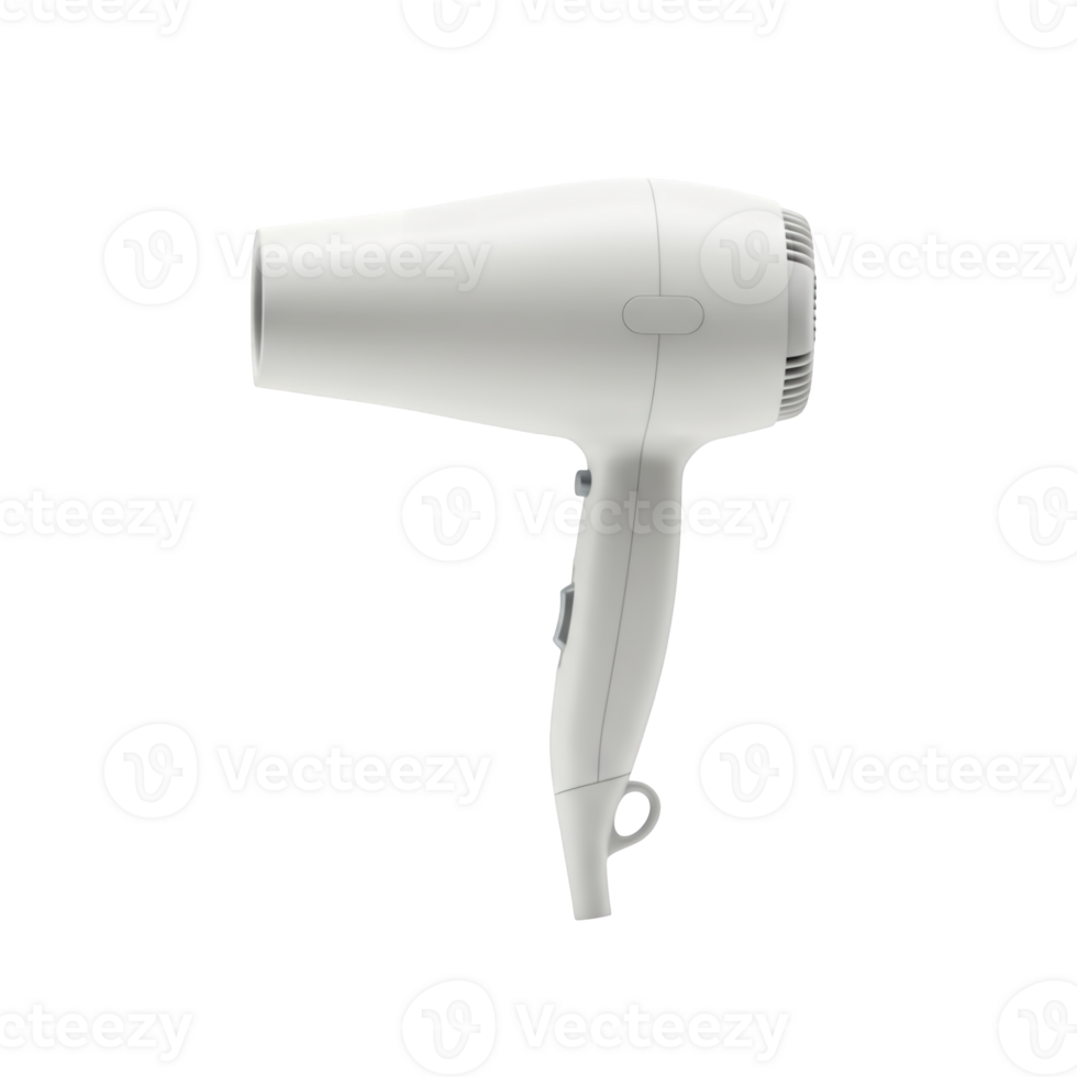 A sleek white hair dryer with controls isolated on transparent background png