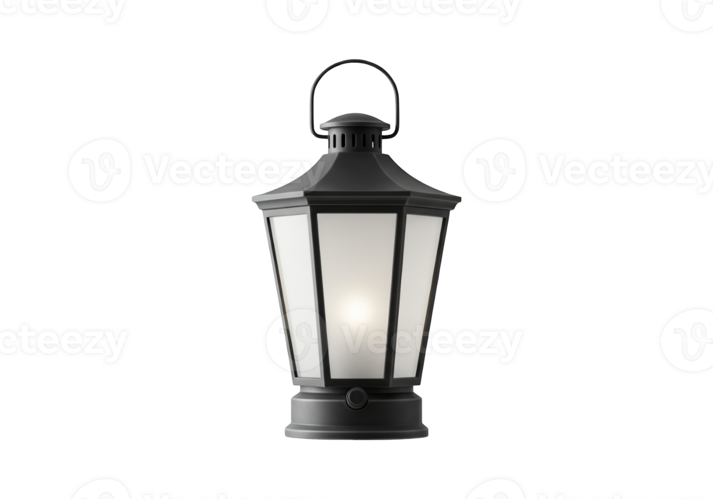 Classic black outdoor lantern with frosted glass panels isolated on transparent background png