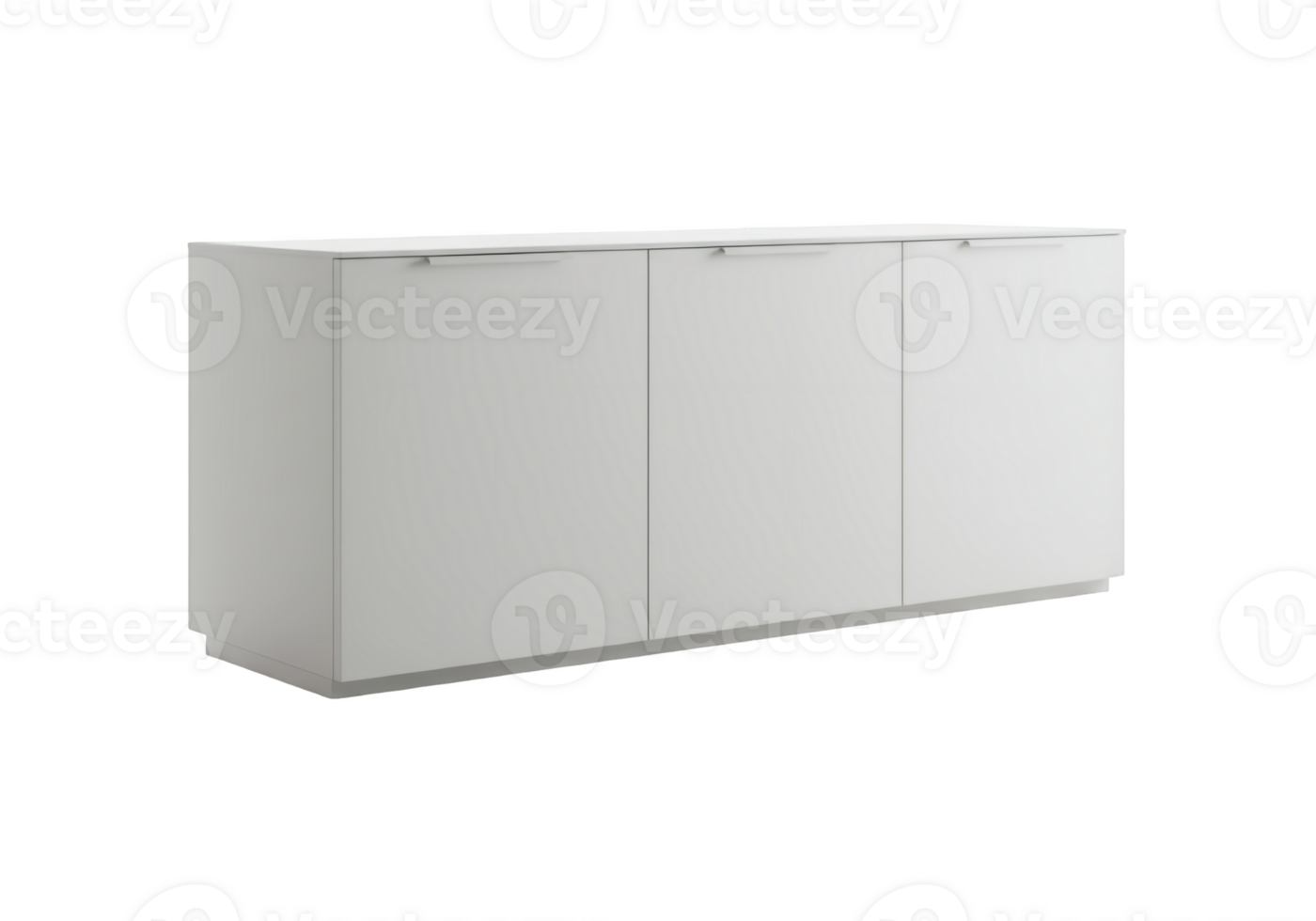 Modern white three door cabinet with sleek handles isolated on transparent background png