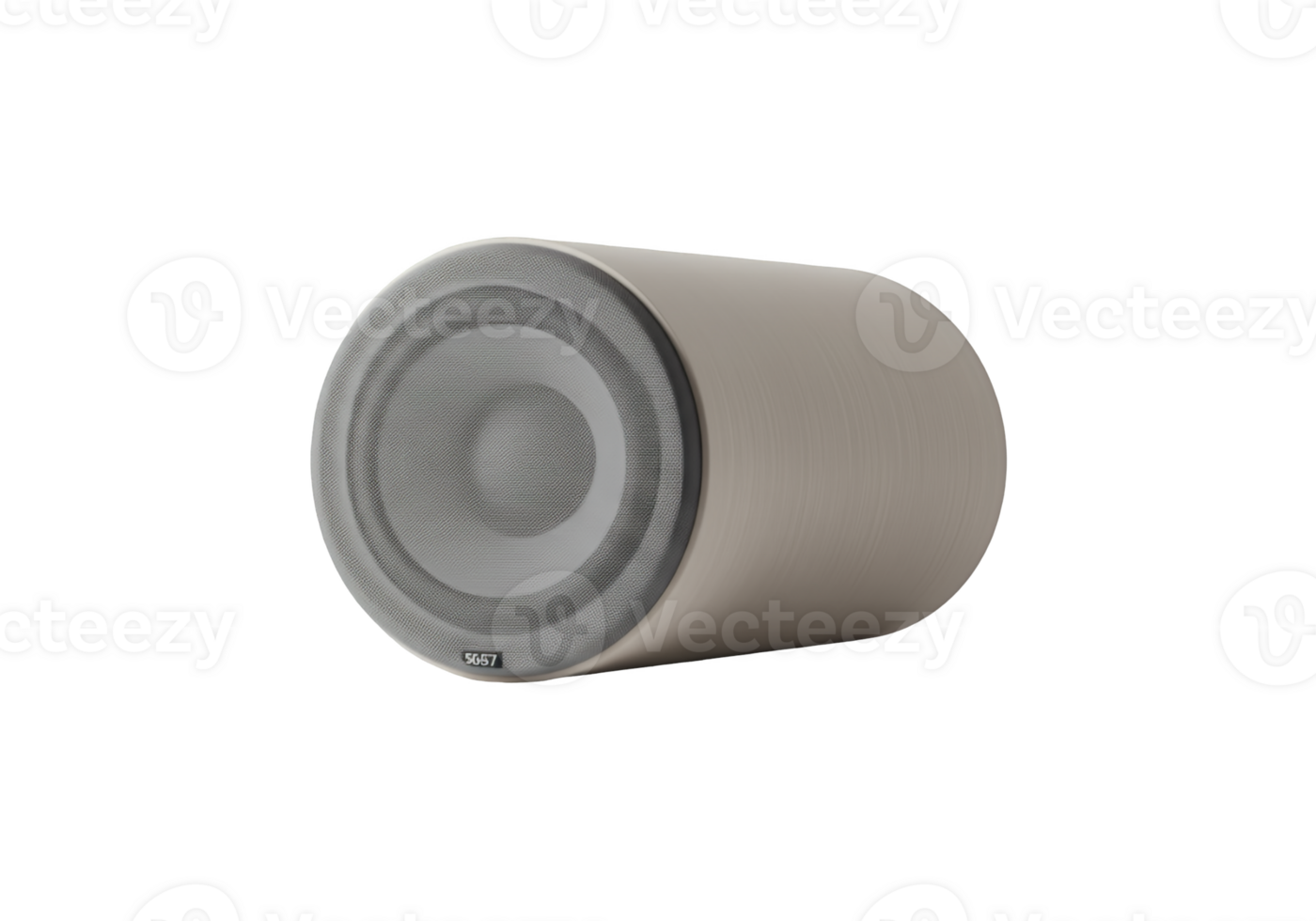 Modern cylindrical speaker with textured grille and subtle branding isolated on transparent background png