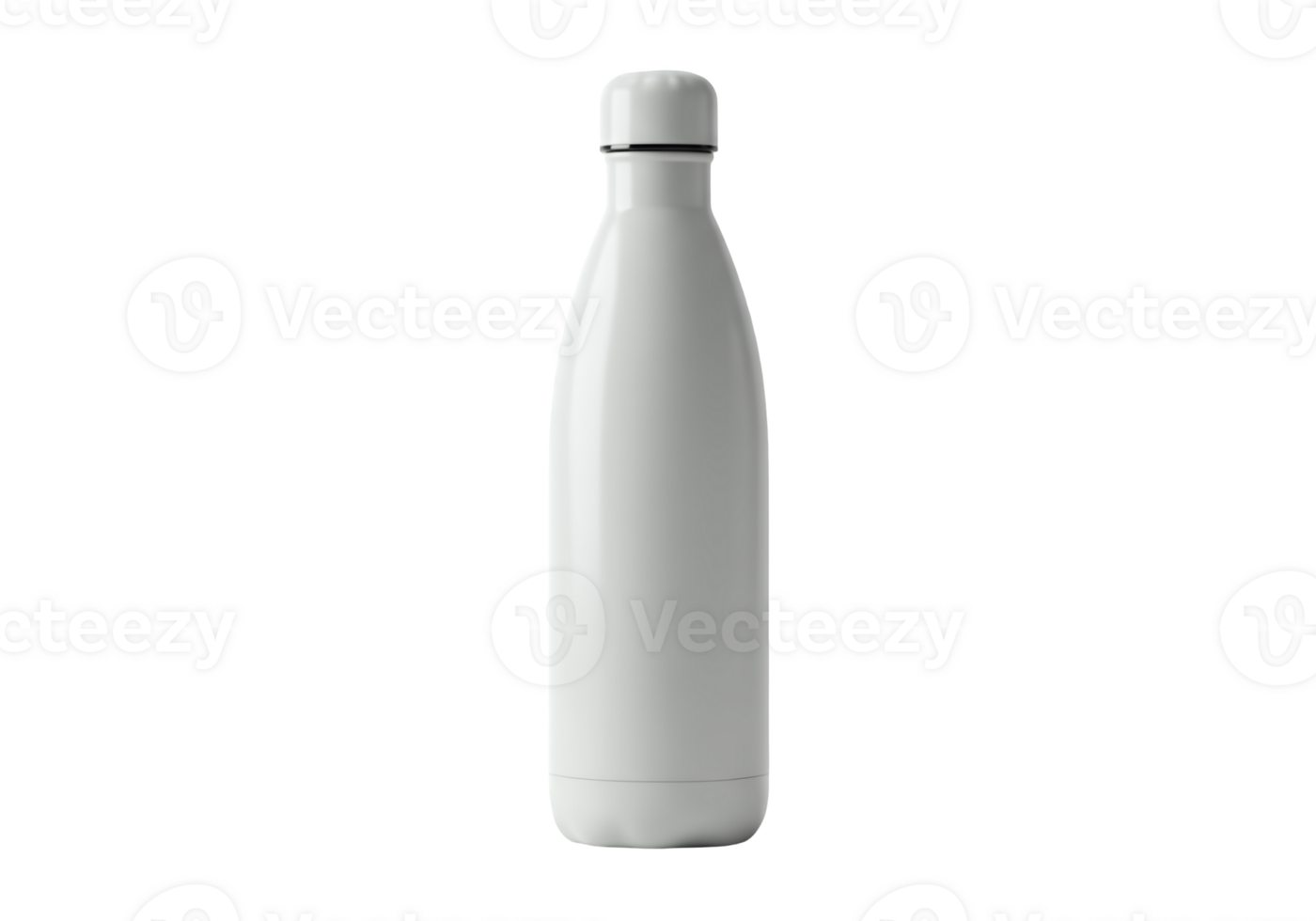 Sleek white reusable water bottle with a black accent on the cap isolated on transparent background png